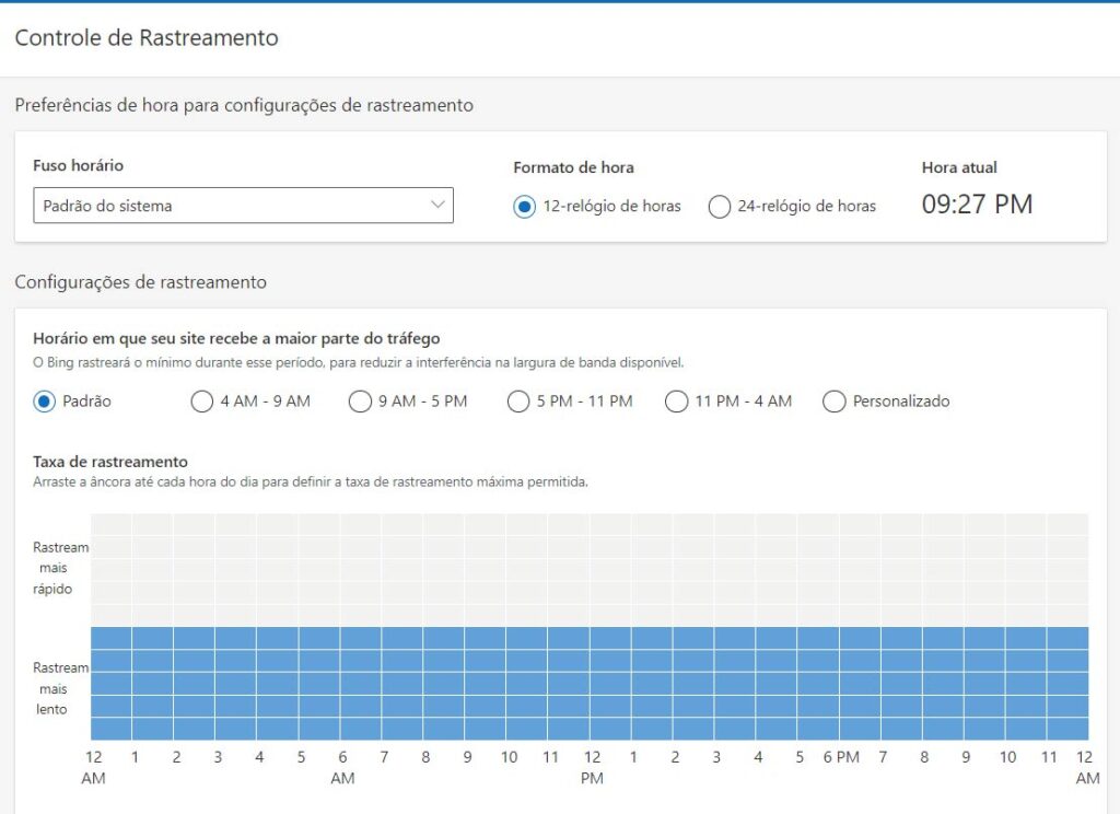 Controle de Rastreamento Bing Webmaster Tools