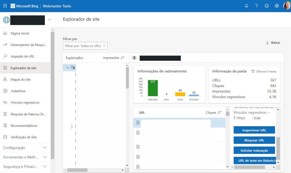 Explorador do Site Bing Webmaster Tools